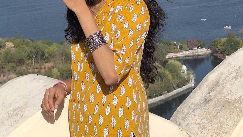 Leaf Print Mustard Top