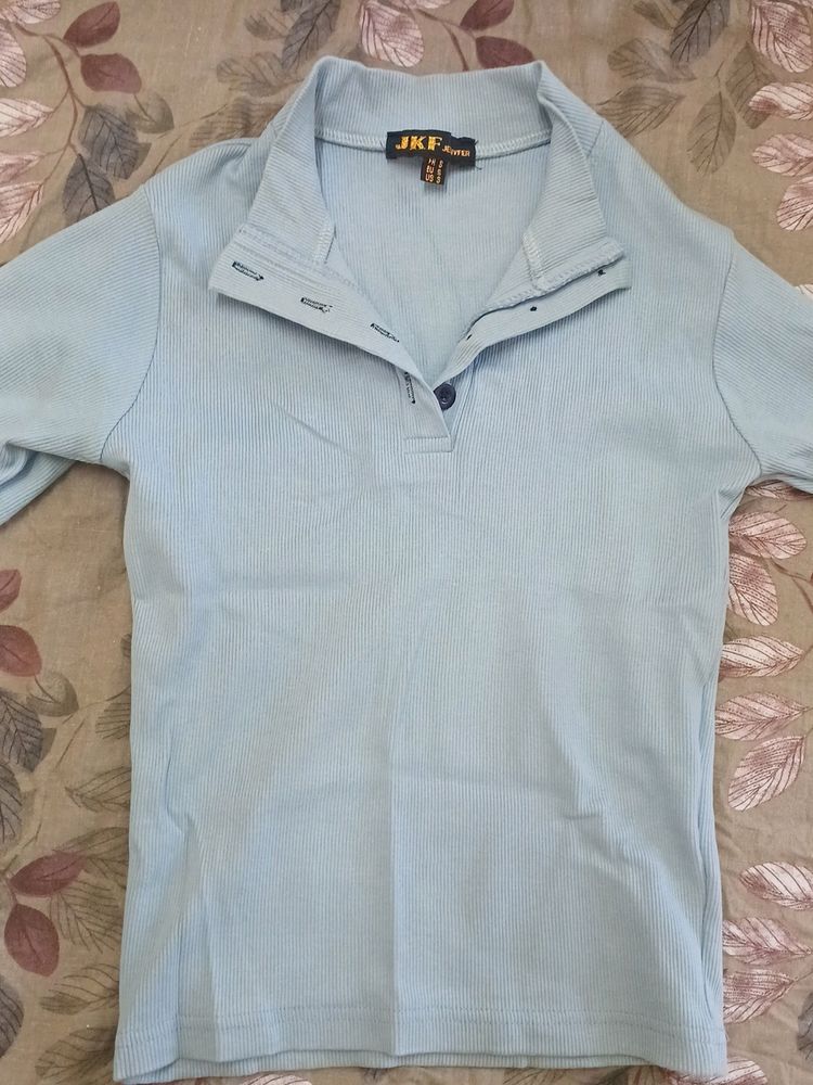 Light Blue Ribbed Polo Shirt