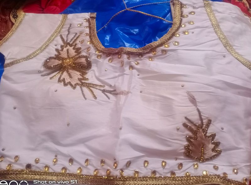 White Silk blause With Golden Work