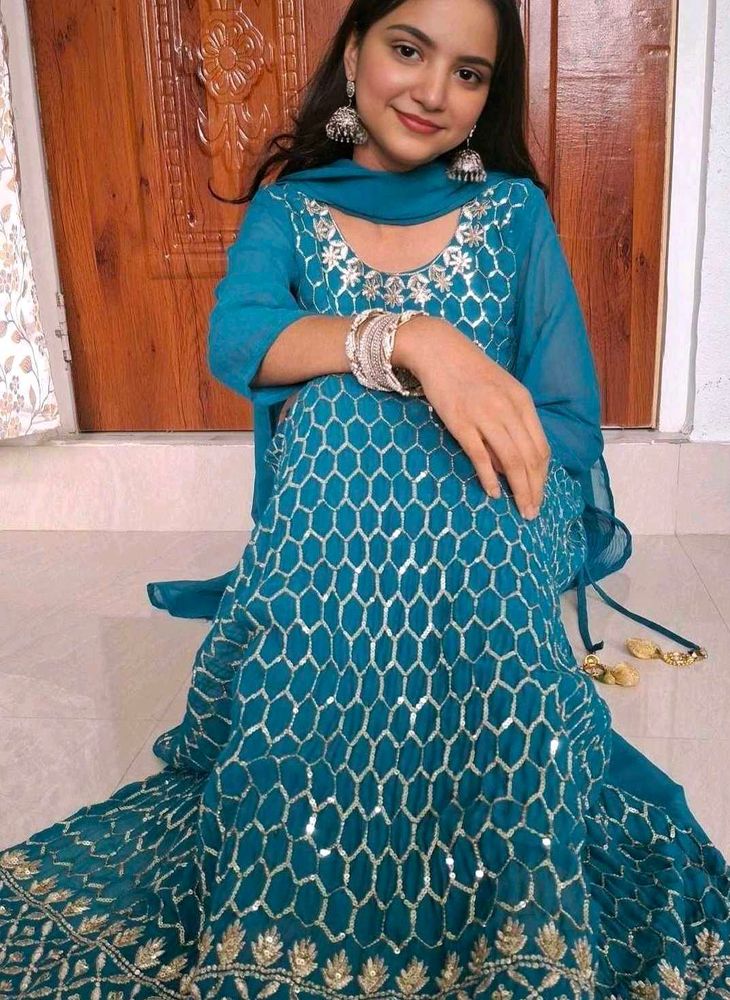 (Size~XL)Sea blue sharara set🌺