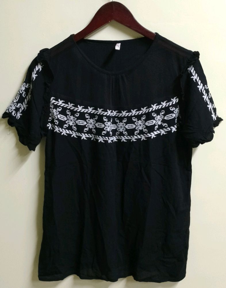 Embroidered Black Top