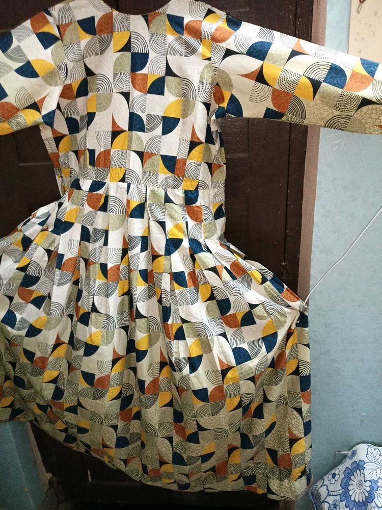 New Geometric Print Long Sleeve Anarkali kurti