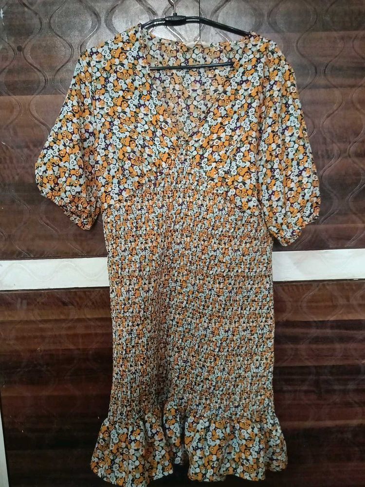 Floral Print Smocked Mini Dress