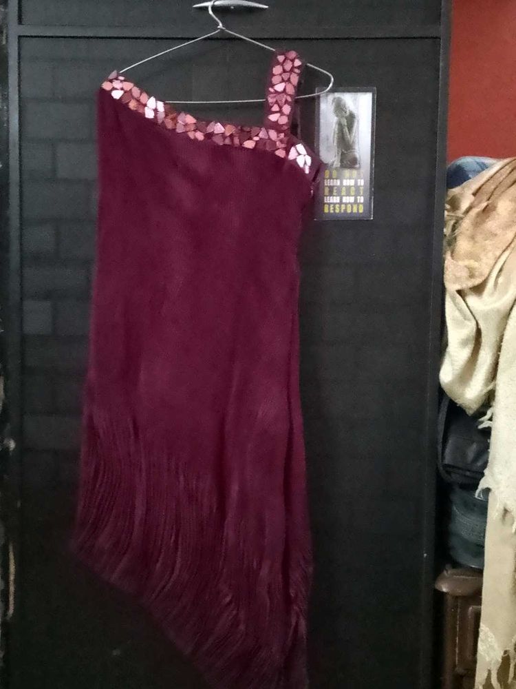 Burgundy One-Shoulder Dress