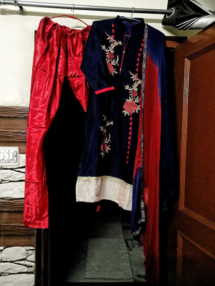 Party Wear Embroided Kurta Pant Duppatta Set