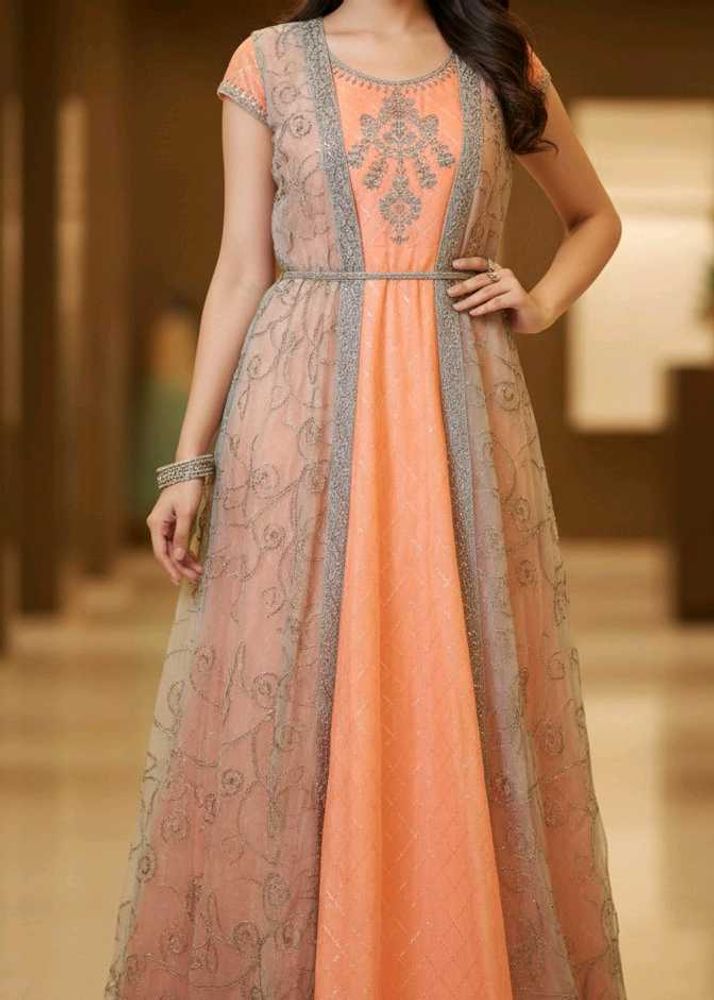 Elegant Peach Embroidered Gown