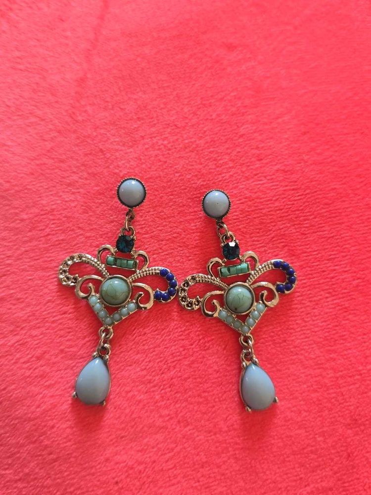 Aqua &amp; Dark Blue Combination Earrings