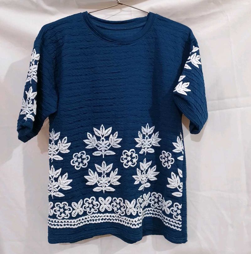 Embroidered Blue Top
