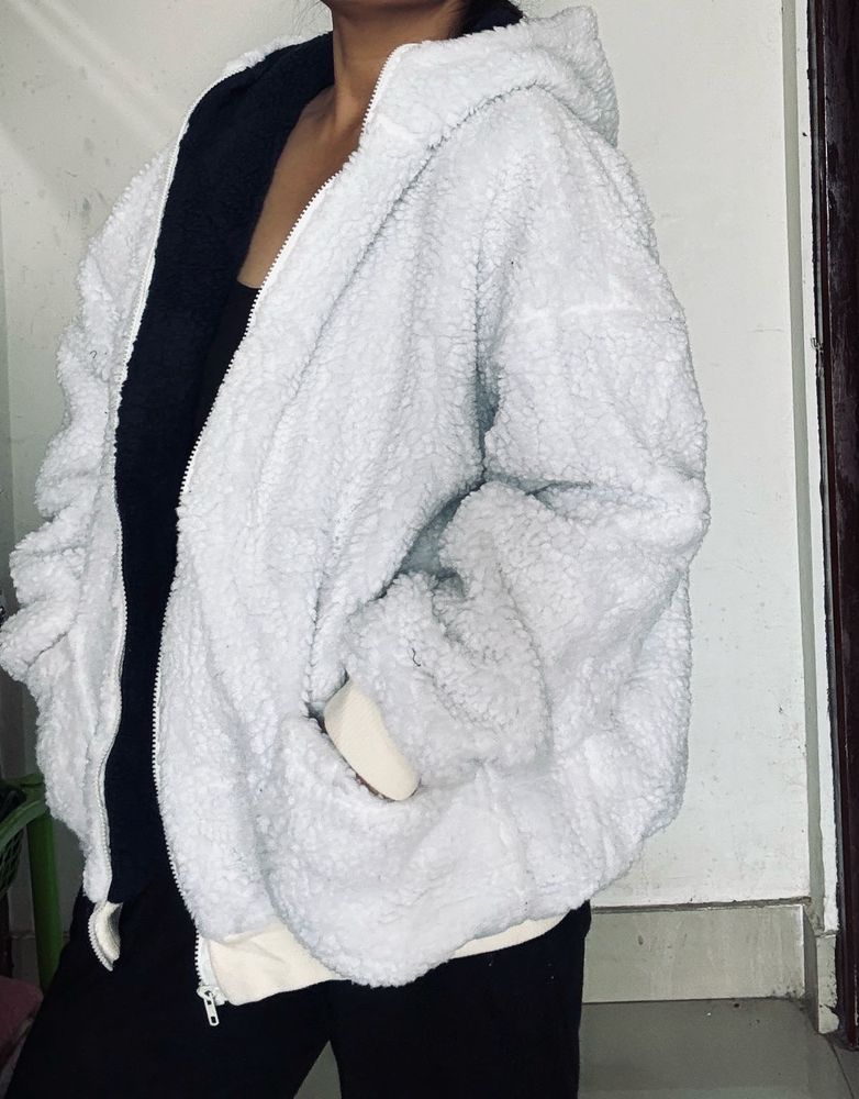 🩷Oversized Teddy White Hooded Jacket🩷