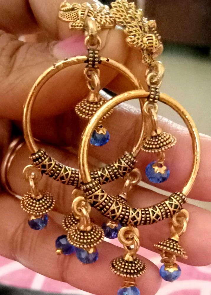 Golden Blue Colour Earring 🔵
