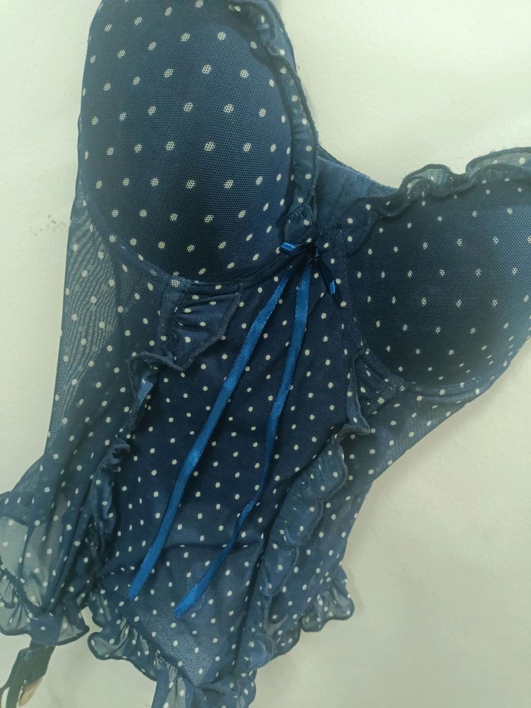 Clovia Flawless Corset In Navy Blue Polka Dot