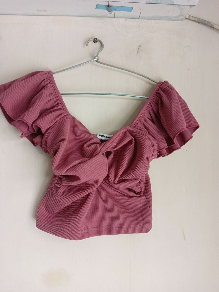 Cropped Vest Ruffle Top In Blush Pink