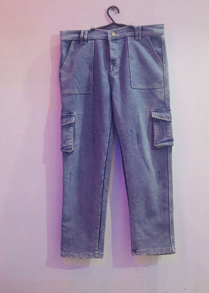 Blue Denim Cargo Pants