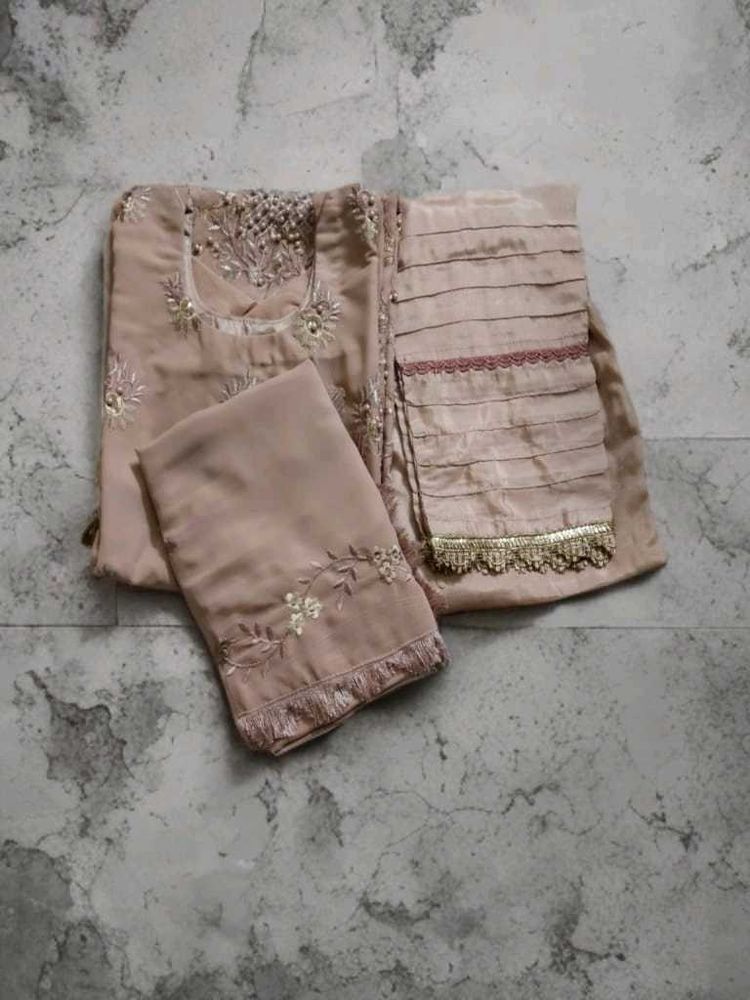 Pakistani Suit In Peach Colour