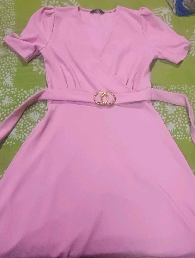 Pink Wrap Dress with Belt