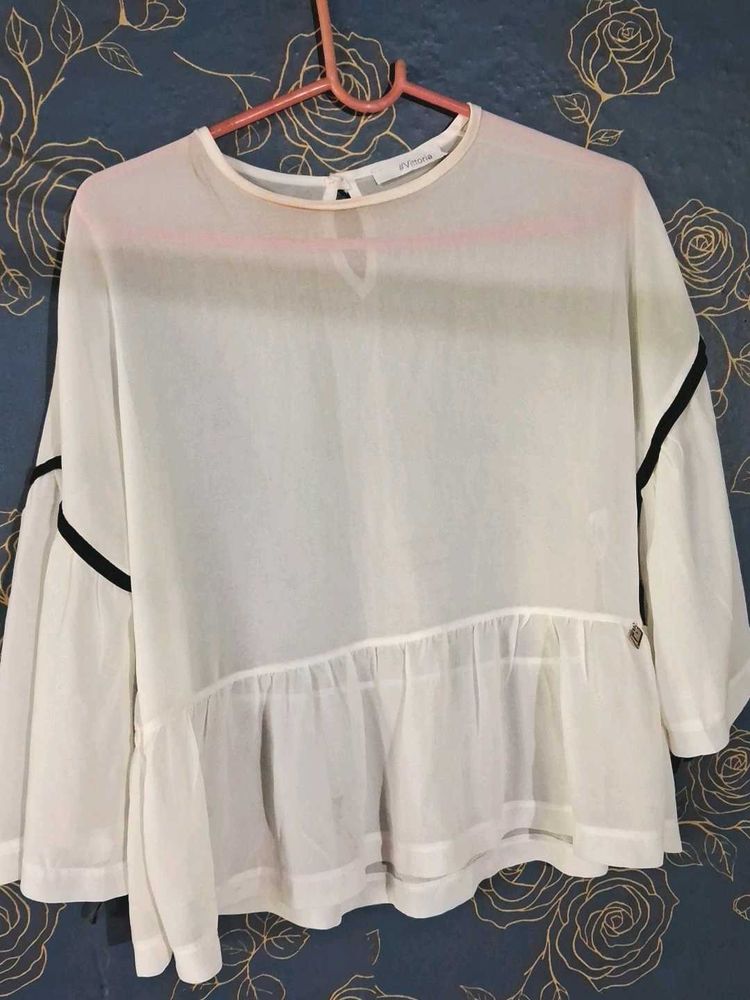 White Peplum Top with Bell Sleeves