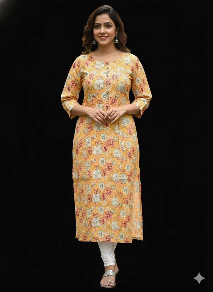 Floral Print Straight Cotton Kurta