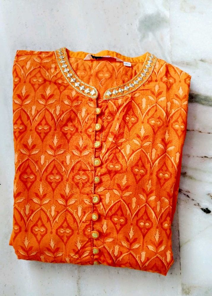 Orange Embroidered Kurta