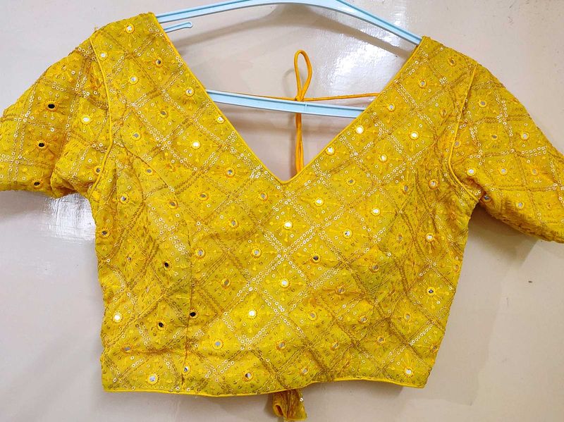 Yellow Mirror Work Blouse
