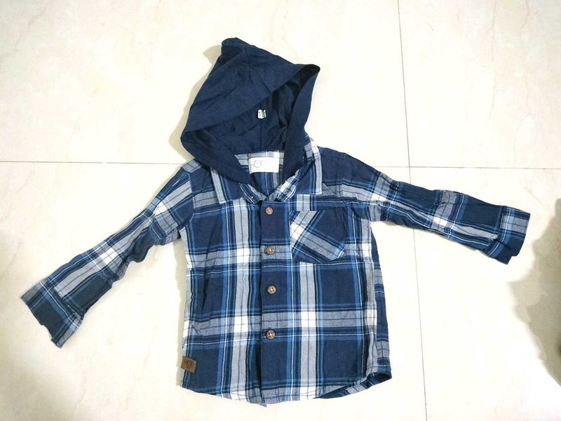 Boy Blue Shirt With Hoodie