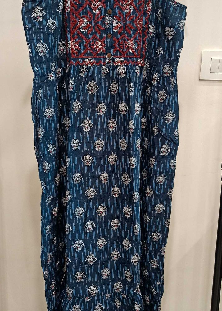 Blue Floral Embroidered Dress
