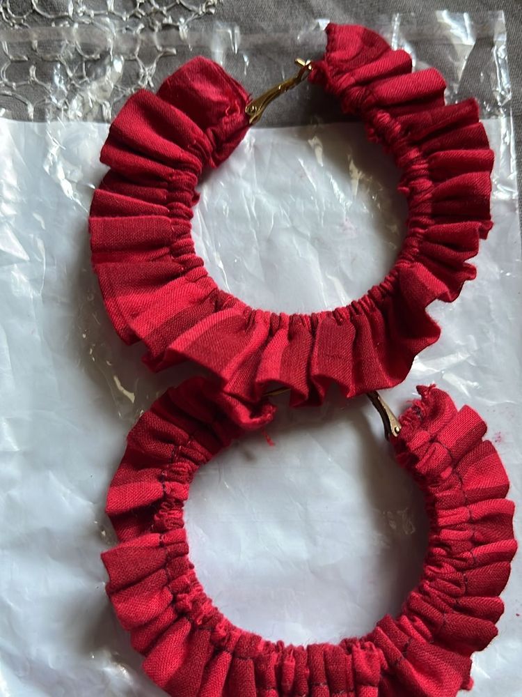 Red Ruffle Hoop Earrings