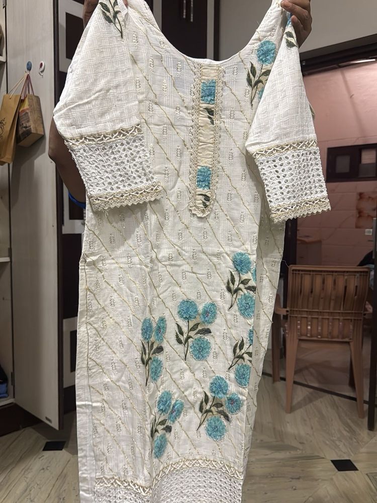 Cotton Suit With Lace Dupatta