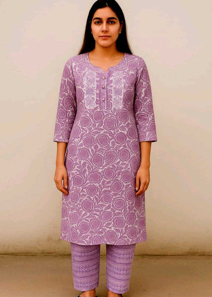 Purple Printed Pant Kurta Set