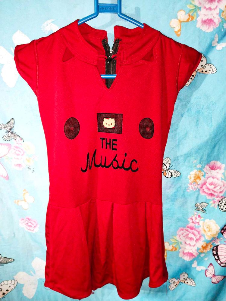 Red Music Theme Frock |Cute Top For 6–7 Year Child
