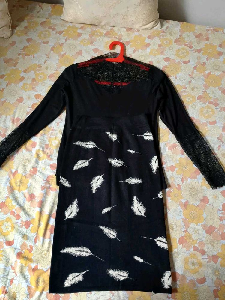 Formal Black Lace Top and Fitted Knee Length Skirt