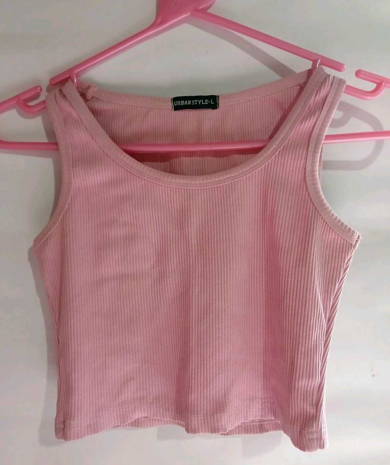 Pink Ribbed Crop Tank