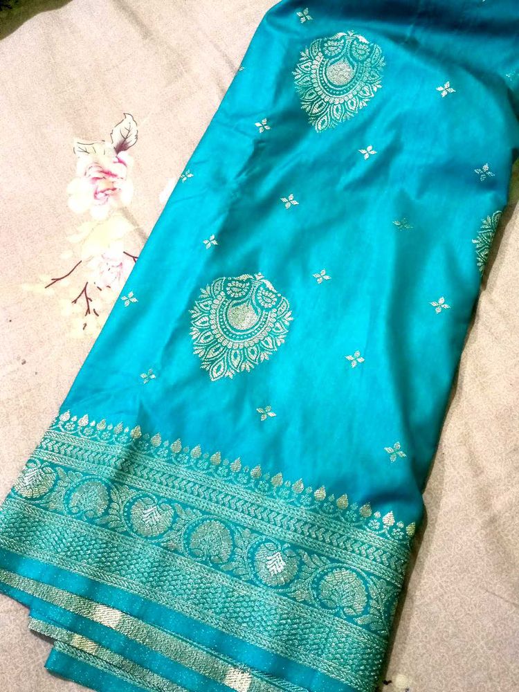 Elegant Turquoise Banarasi Saree