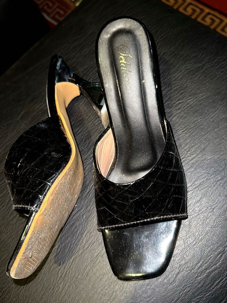 Black Patent pu Leather Mules - Size 7