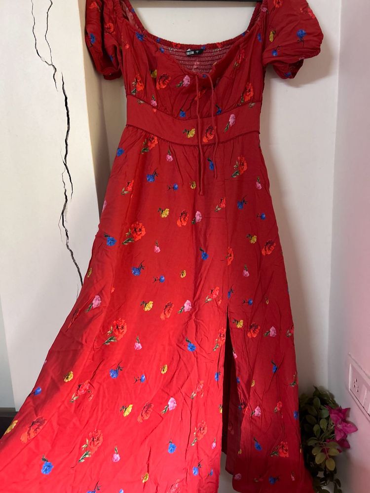 Floral Print Red Dress