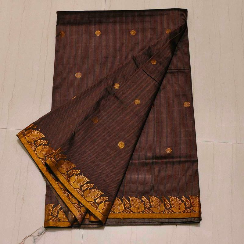 Elegant Brown &amp; Gold Saree