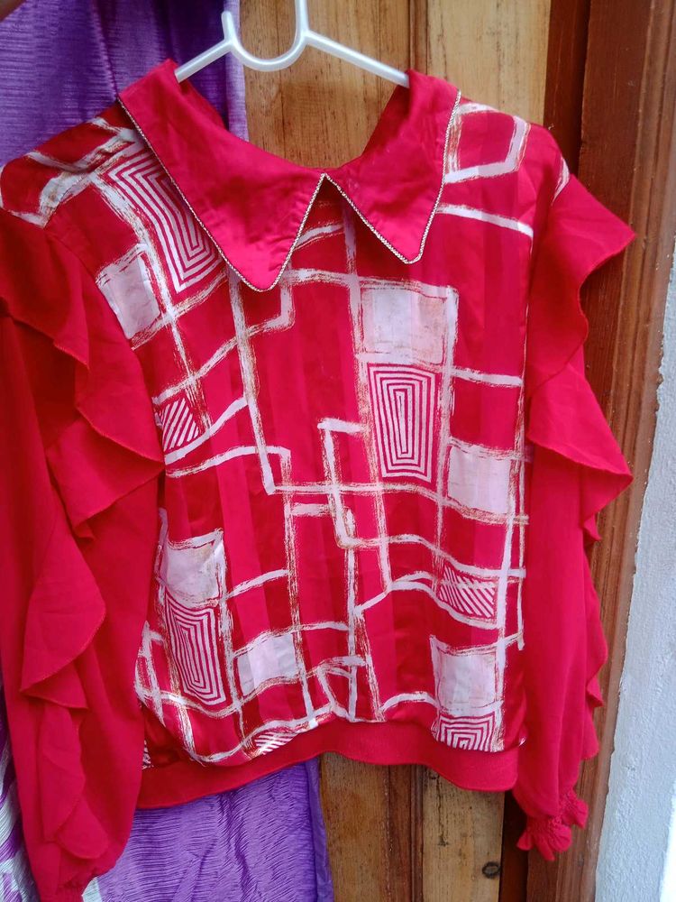 Retro Red Geometric Print Top