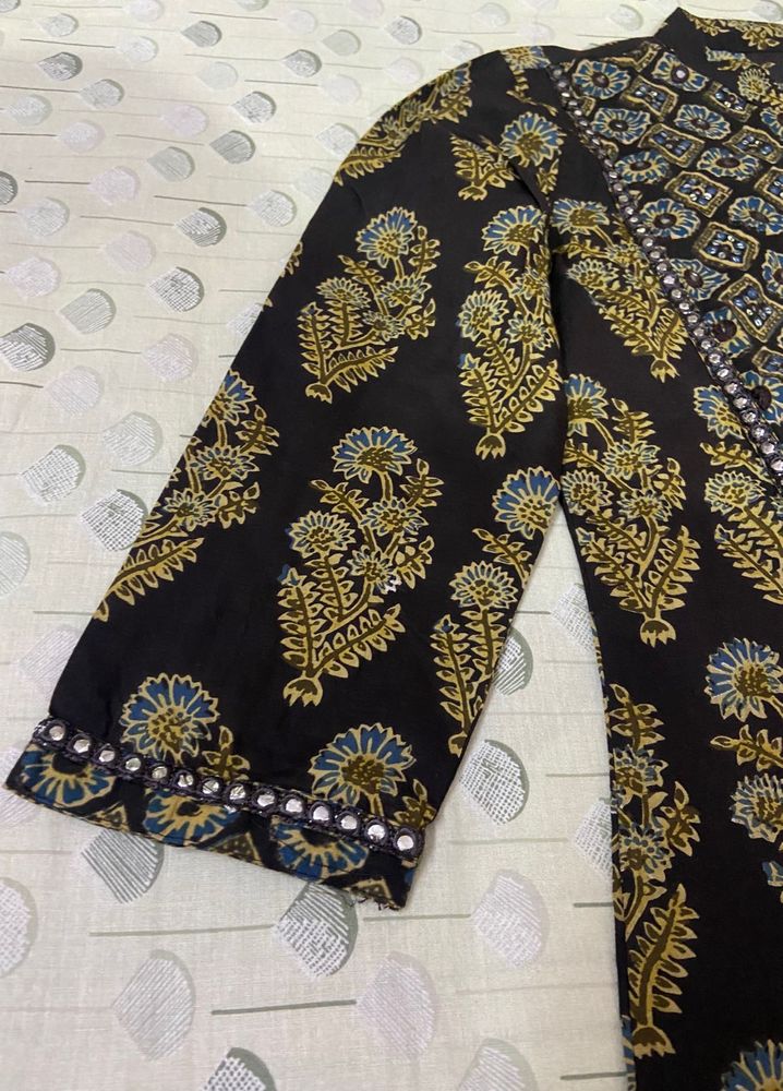 Mirror Sequin Work Block Print Kurta