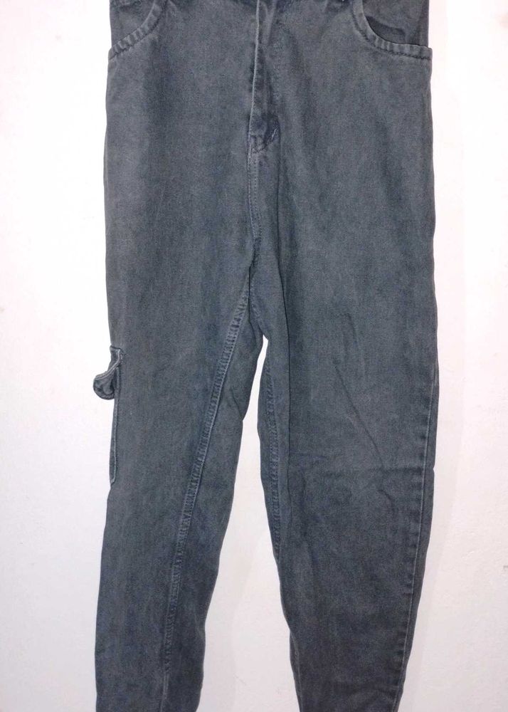 Ash Colour Baggy Jeans with Elastic Hem