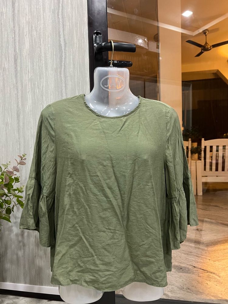 Olive Green Flounce Sleeve Top