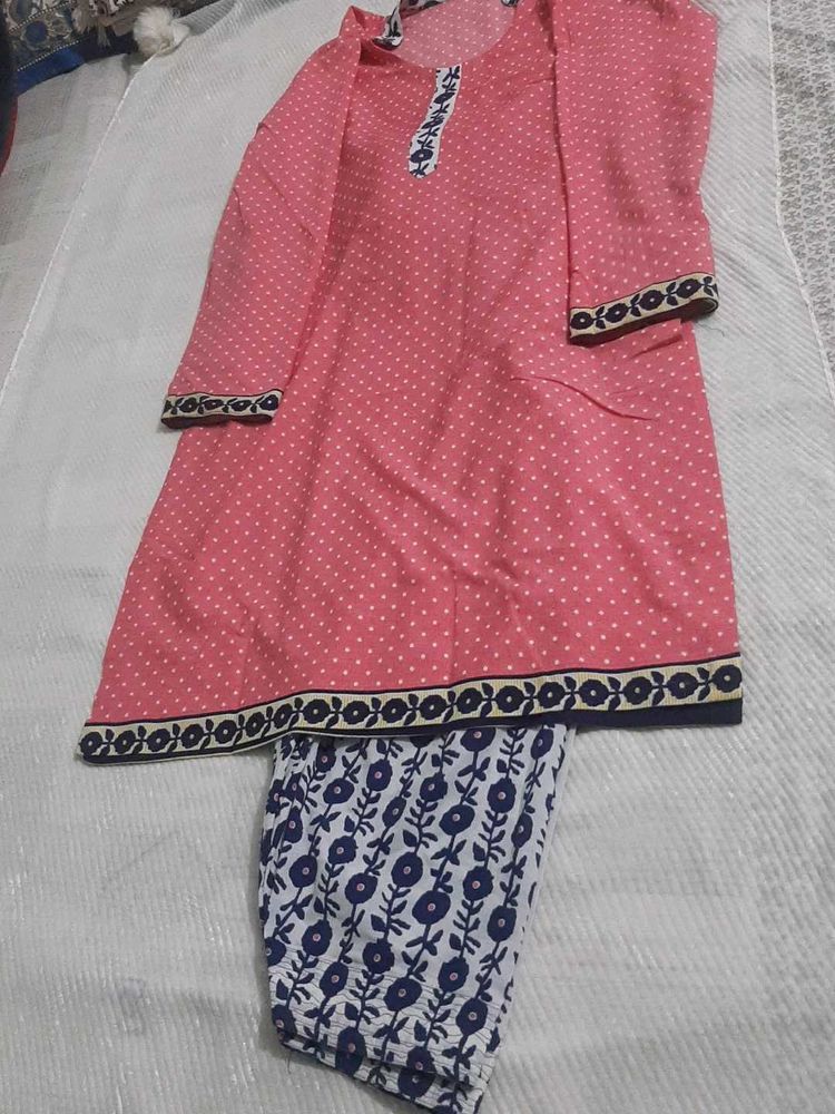 Pink Polka Dot Kurti Set