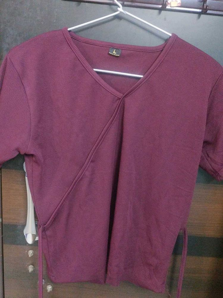 Burgundy Wrap Top - Size L