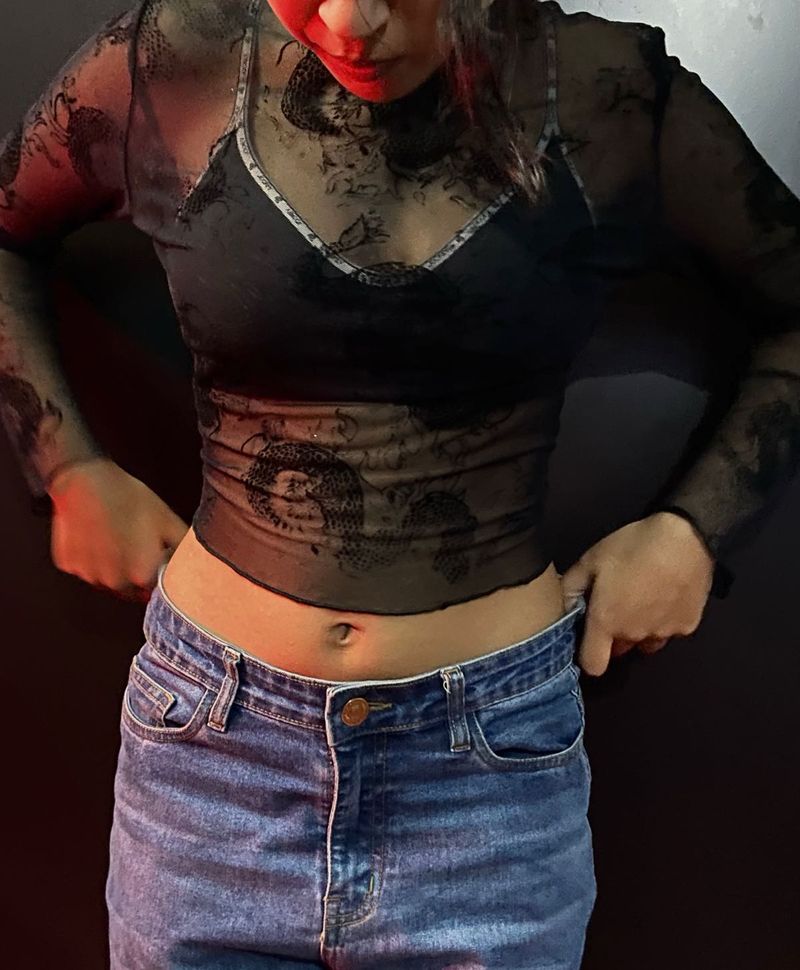 BLACK see-through SKIN FIT y2k crop top