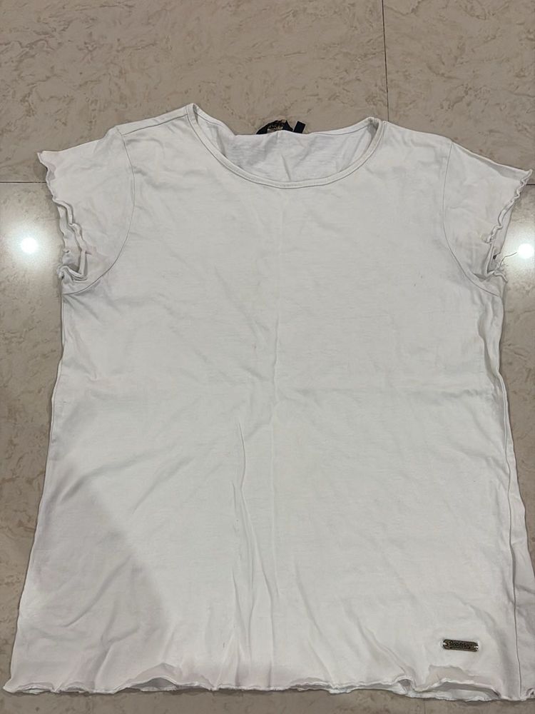 Roadster White Ruffle Sleeve T-Shirt