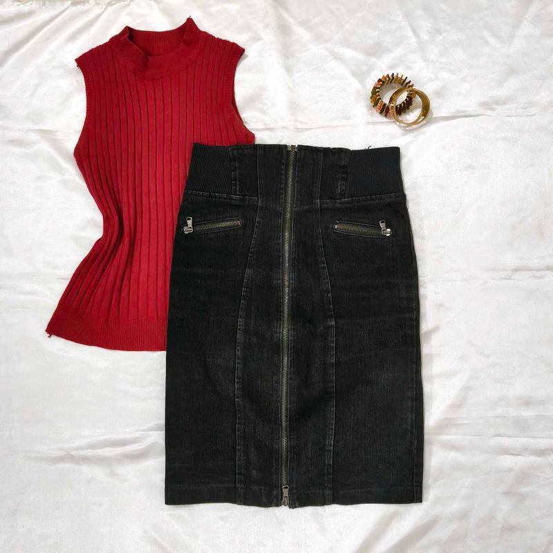 Black unique zip up skirt✨