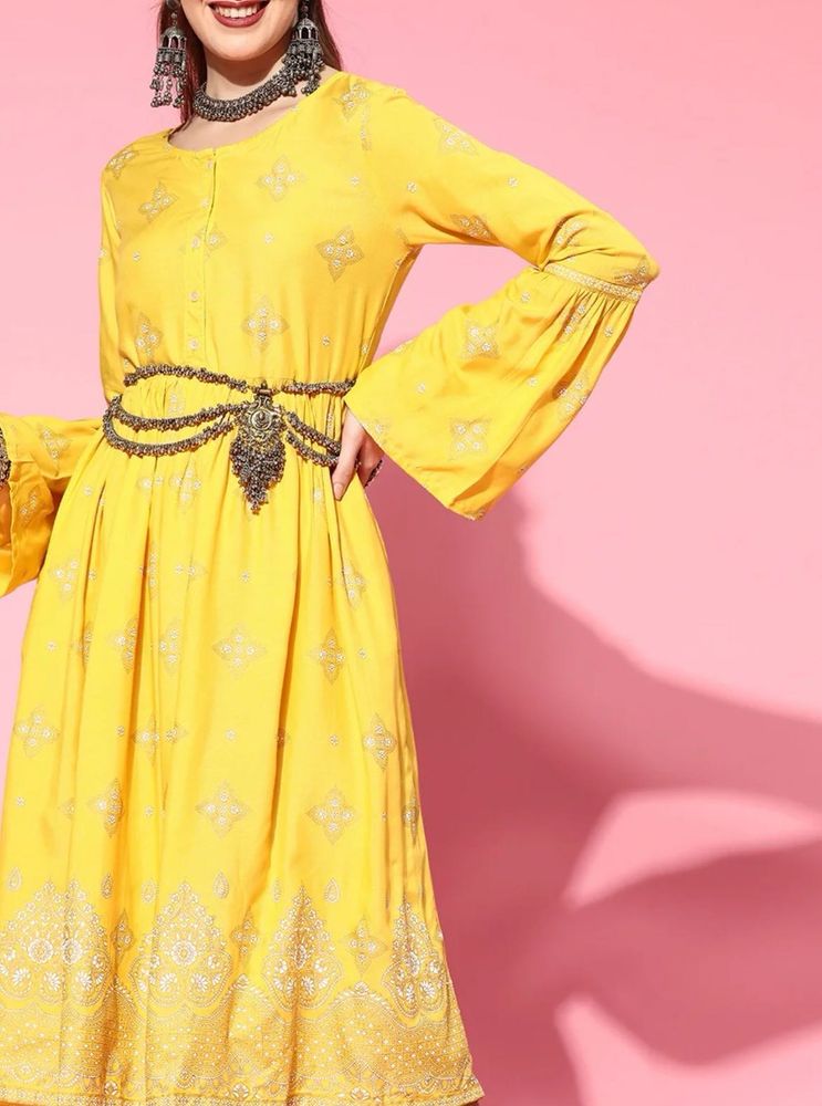 Yellow Printed Maxi Dress