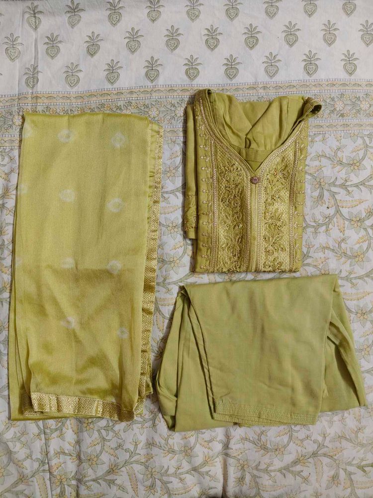 Lime green stitched salwar suit