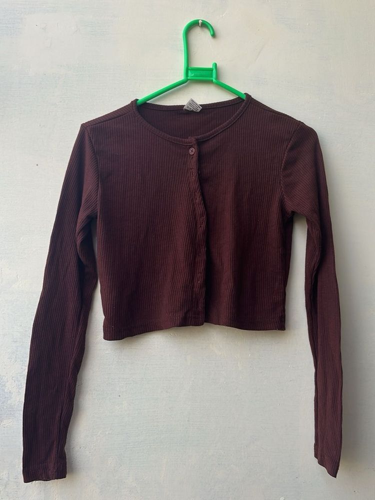 brown Cropped Cardigan