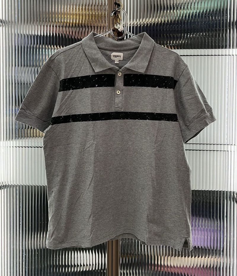 Gray Striped Polo Shirt