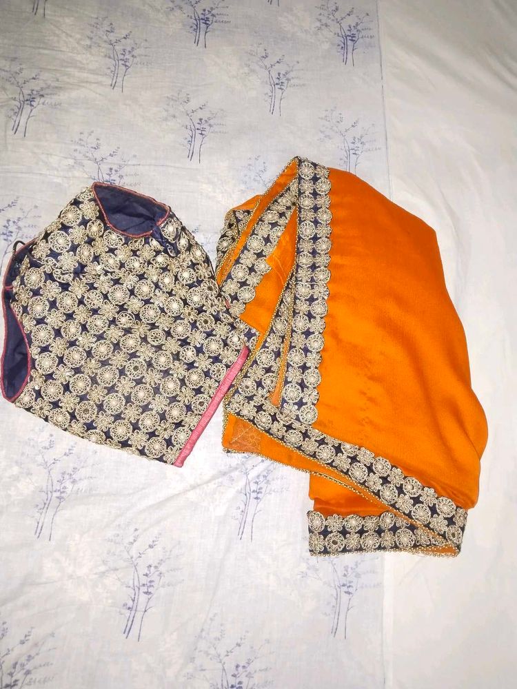 Elegant Orange Saree &amp; Blouse