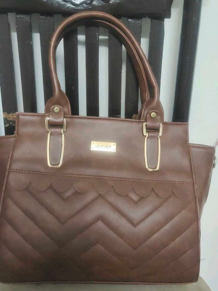 Brown Leather Chevron Tote Bag